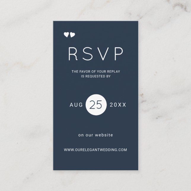 Carte De Visite Elegant marine et blanc mariage site web rsvp inse (Devant)