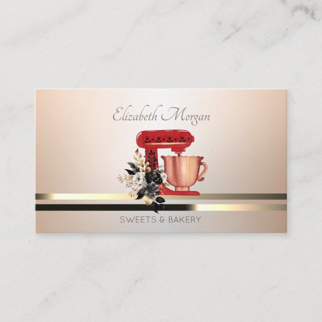Carte De Visite Élégant Mélangeur Rouge Floral Professionnel Lumin (Devant)