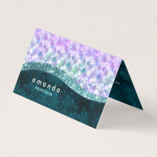 Carte De Visite élégant mermaid iridescente faux monogramme de par