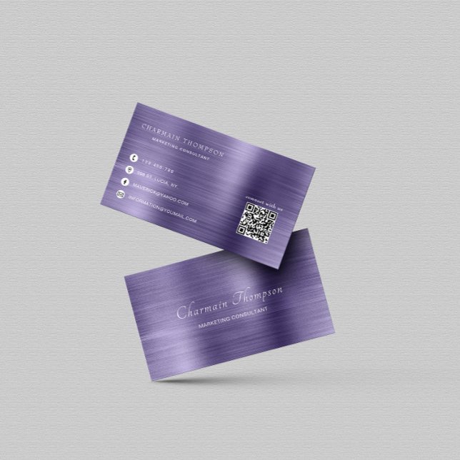 Carte De Visite Elégant métal Midnight QR Code Connectez-vous avec (Créateur téléchargé)
