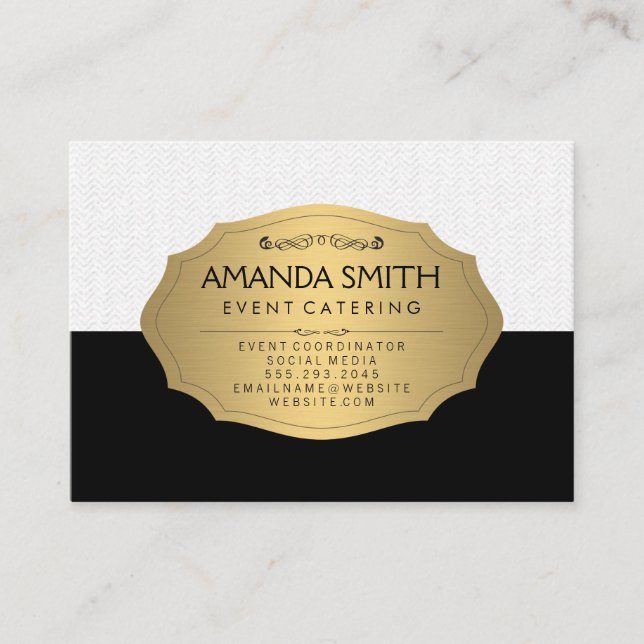 Carte De Visite Élégant Métallo Or Noir Subtle Wavy Motif (Devant)