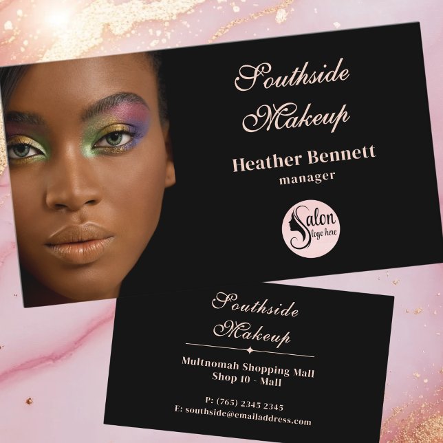 Carte De Visite Elegant Minimal Black Makeup Artist Business  (Créateur téléchargé)
