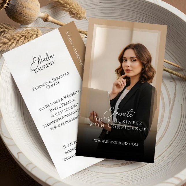 Carte De Visite Elegant Minimal Consulting Coach Photo QR Code (Elegant Minimal Consulting Coach Photo QR Code Business Card)