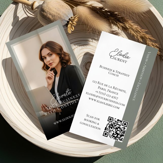 Carte De Visite Elegant Minimal Consulting Coach Photo QR Code (Elegant Minimal Consulting Coach Photo QR Code Business Card)