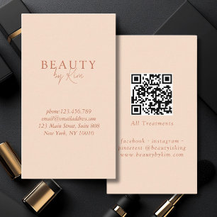 Carte De Visite Élégant minimal de pêche, Code QR du salon