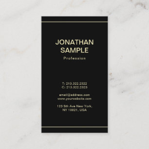Carte De Visite Élégant minimaliste Black Gold Plain Professional