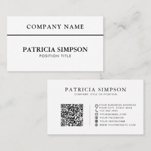 Carte De Visite Élégant Minimaliste Blanc Noir : QR Réseaux Sociau