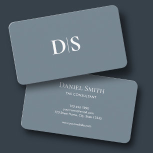 Carte De Visite Élégant Minimaliste Bleu Poussiéreux Initiale Entr