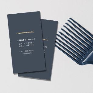 Carte De Visite Elégant minimaliste Blue Faux Gold Coiffeur