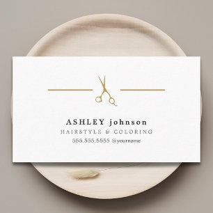 Carte De Visite Elégant minimaliste ciseaux d'or blanc coiffeur