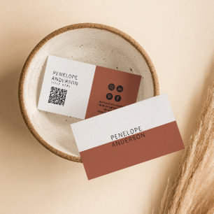 Carte De Visite Élégant minimaliste en terre cuite QR Code moderne