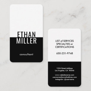 Carte De Visite Élégant minimaliste moderne noir et blanc vertical