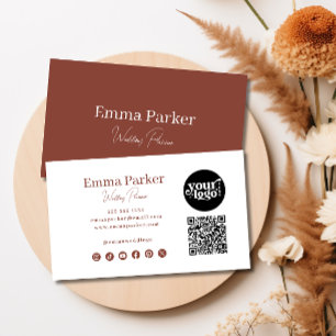 Carte De Visite Élégant minimaliste moderne QR Code Terracotta