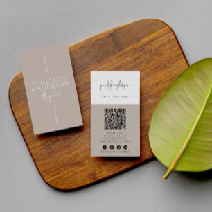 Carte De Visite Élégant minimaliste Neutre QR Code Boho Moderne