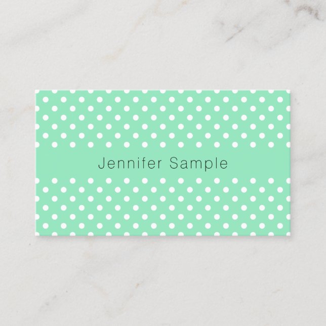 Carte De Visite Elégant Mint Green White Dots Modèle moderne (Devant)