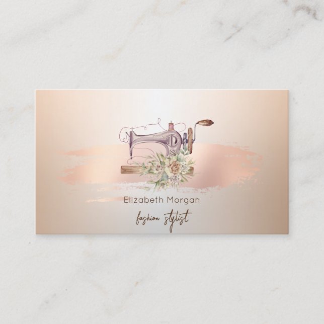 Carte De Visite Élégant Mixer Rose à fleurs Gold Brush Stroke (Devant)
