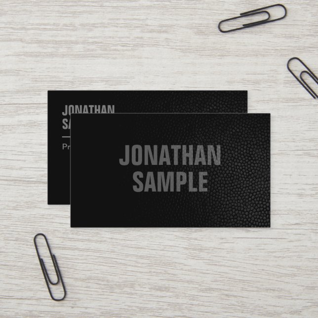 Carte De Visite Elégant Modèle moderne look cuir noir (Devant/Arrière en situation)