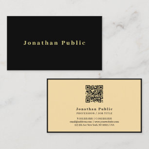 Carte De Visite Élégant Modèle moderne QR Code noir et or