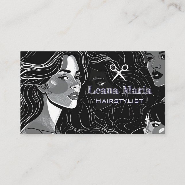 Carte De Visite Elegant Modern/Chic Black and White Hair Salon (Devant)