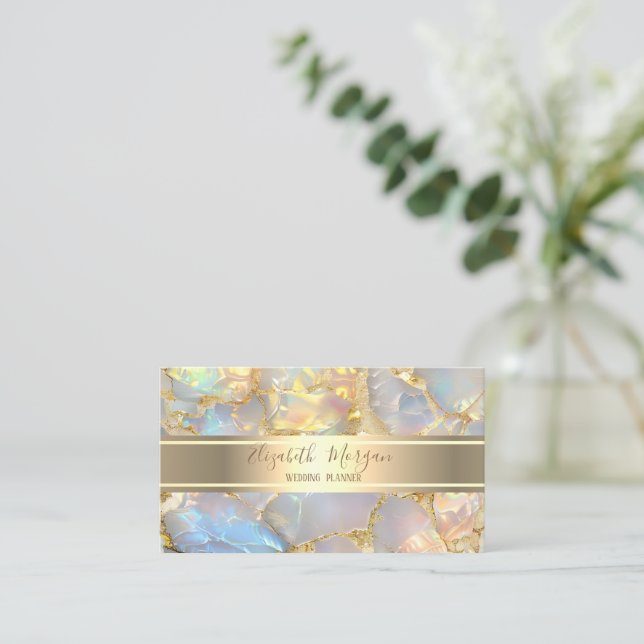 Carte De Visite Elegant Modern Luxury Gold Stripe Opal Stone (Debout devant)