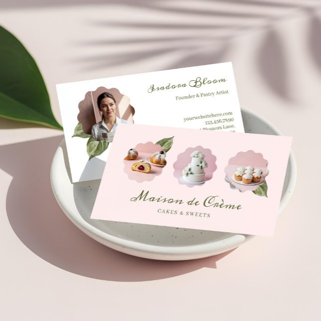 Carte De Visite Elegant Modern Pastry Chef Bakery 3 Photo Collage (Elegant Modern Pastry Chef Bakery 3 Photo Collage Business Card)