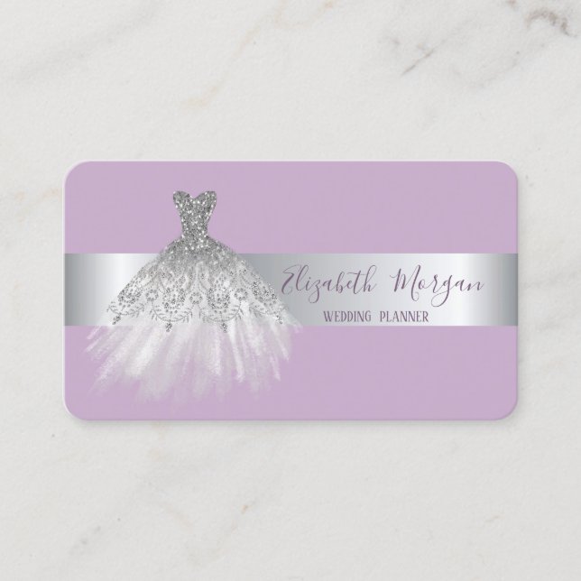 Carte De Visite Elégant moderne Argent Parties scintillant robe vi (Devant)