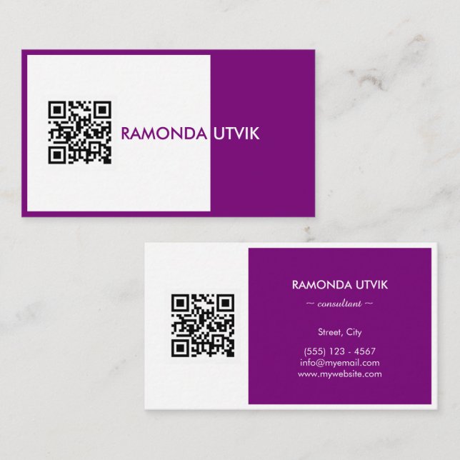 Carte De Visite Élégant Moderne avec code QR (Devant / Derrière)