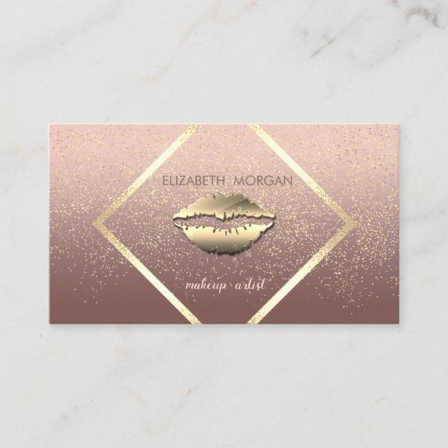 Carte De Visite Elégant moderne, Cadre Or, Confetti, Lèvres (Devant)