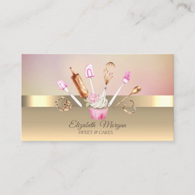 Carte De Visite Élégant Moderne Chic Boulangerie Outils Cupcake (Devant)