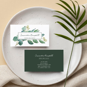 Carte De Visite Elégant moderne Eucalyptus & Script Emerald Green
