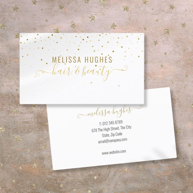 Carte De Visite Élégant Moderne Gold Stars Élégant Script (Elegant Modern Gold Stars Stylish Script Business Card)