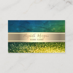 Carte De Visite Elégant moderne luxe vert Bokeh Gold Stripe