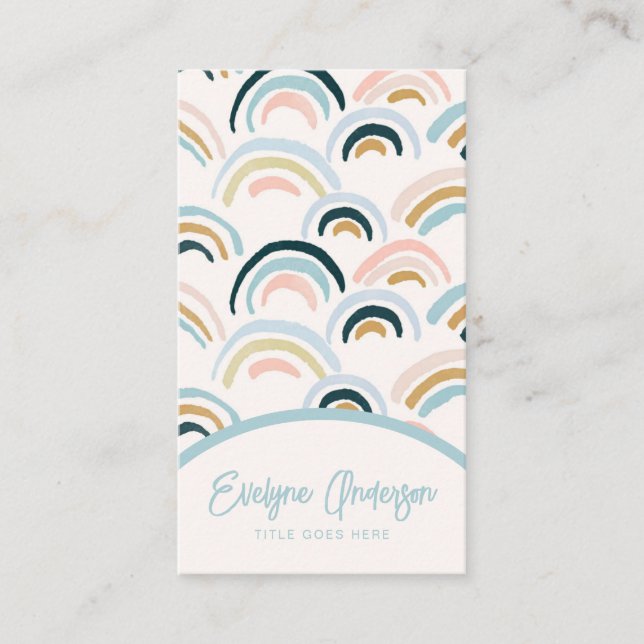 Carte De Visite Élégant moderne Neutre fait main Rainbow Boho Chic (Devant)