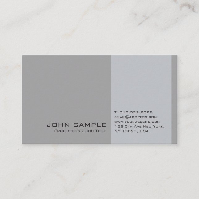 Carte De Visite Élégant Moderne Professionnel Gris Simple Chic Pla (Devant)