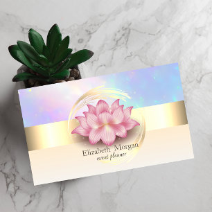 Carte De Visite Élégant Moderne Rayure Dorée Lotus Holographique