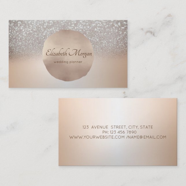 Carte De Visite Élégant moderne, Rose Gold Circle Bokeh Ombre (Devant / Derrière)