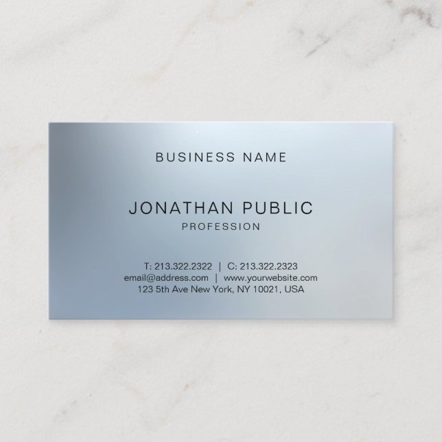 Carte De Visite Elégant moderne Silver look Plain Professional (Devant)