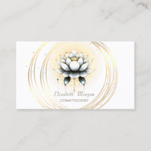 Carte De Visite Élégant Moderne Style Blanc Lotus Cercles Dorés 