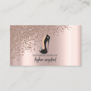Carte De Visite Élégant Moderne Talons Hauts Noir Diamants Or Rose