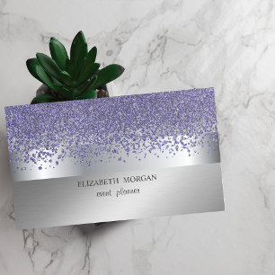 Carte De Visite Élégant Moderne,Violet Diamants à Rayure Argentée