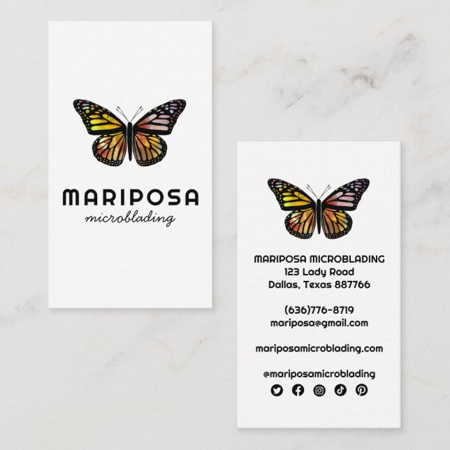 Carte De Visite Elégant Monarch Butterfly Esthetician Beauty Salon (Devant / Derrière)