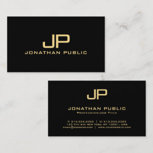 Carte De Visite Elégant Monogram Black & Gold Luxury Premium Pearl