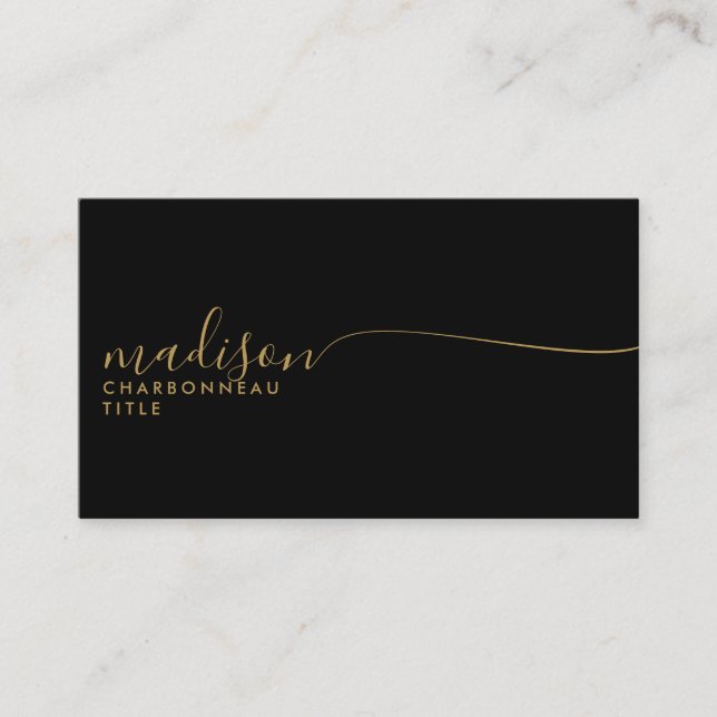Carte De Visite Élégant Monogram Black Gold Script (Devant)
