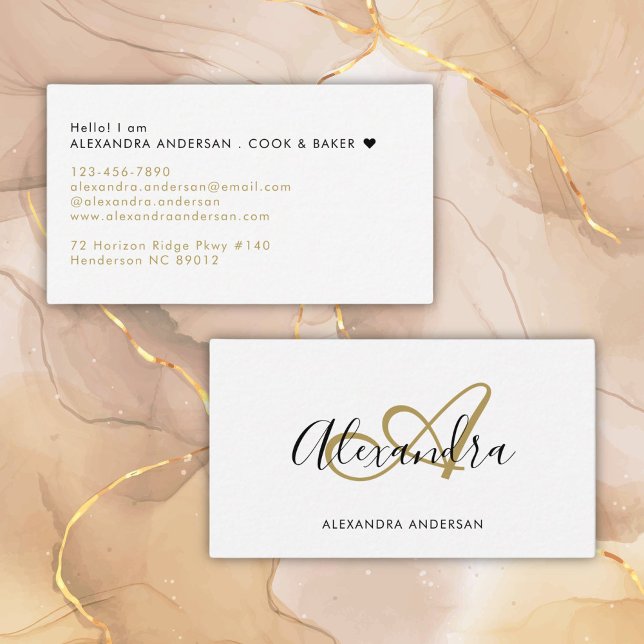 Carte De Visite Élégant Monogram Gold Black Script Nom (Elegant Monogram Gold Black Script Name Business Card)