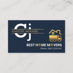 Carte De Visite Élégant Monogram Gold Lines Home Mover