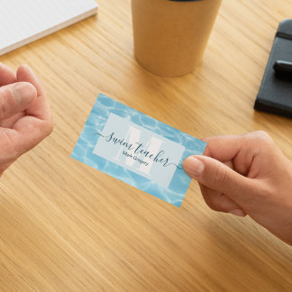 Carte De Visite Élégant Monogramme Bleu Enseignant de natation