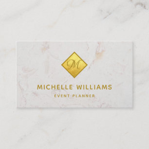 Carte De Visite Élégant Monogramme dans le Marbre blanc de Faux Go