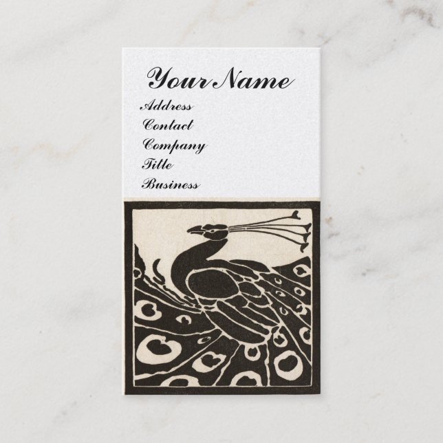 Carte De Visite ÉLÉGANT MONOGRAMME DE PAON NOIR BLANC Luxe Perle (Devant)