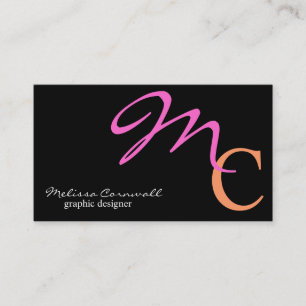 Carte De Visite Élégant Monogramme de script rose et rose