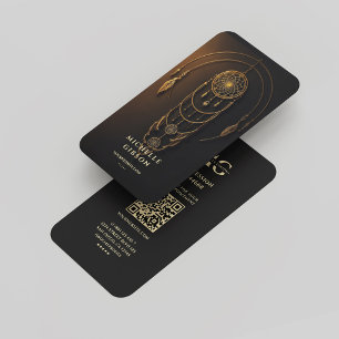 Carte De Visite Élégant Monogramme de Tarot Noir Dream Catcher